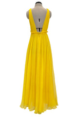 Resort 2018 Christian Dior by Maria Grazia Chiuri Runway Look 47 Plunge Yellow Silk Chiffon Dress Size 38