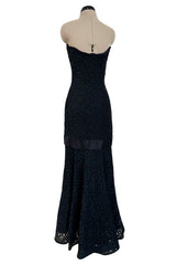 Spring 1987 Yves Saint Laurent Numbered Haute Couture Strapless Black Handmade Lace Dress