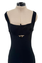 Dreamy 1990s Gianni Versace Couture Black Sculpted & Sleek Minimalist Dress w Front Cut Outs