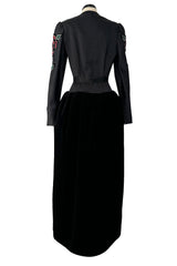 Fall 1978 Givenchy Haute Couture Original Runway Sample Black Silk & Velvet Dress w Beaded Sleeves