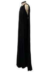 Dramatic Recent Chloe Black & Grey Jersey Dress w Floor Length Attached Cape Panels