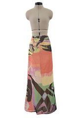 Prettiest Spring 2000 Giorgio Armani Runway Dusty Pink Beaded Halter Top & Silk Chiffon Skirt Set