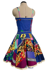 Iconic Spring 1992 Versace by Gianni Versace Jeans Couture Floral Print Full Skirt Halter Mini Dress