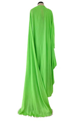 Gorgeous 1970s George Stavroploulos Couture Green Silk Chiffon Caftan Dress