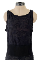 Stunning 2010s Chanel by Karl Lagerfeld Light Weight Black Floral Pattern Knit Dress w Slight Transparency