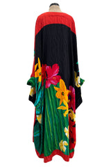 Fabulous 1980s Pauline Trigere Scarf Weight Silk Huge & Brillaint Coloured Floral Printed Caftan Dress