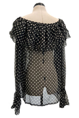 Well Documented Spring 1980 Yves Saint Laurent Black & White Polka Dot Silk Chiffon Top