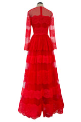 Spring 2018 Valentino by Pierpaolo Piccioli Red Chantilly Lace & Net Dress