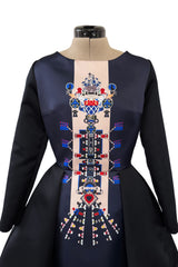 Fabulous Fall 2014 Mary Katrantzou Deep Blue & Black Digitally Printed Mini Dress w Full Skirt