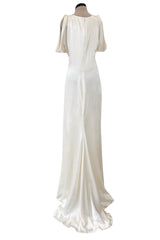 Minimalist 2011 Alexander McQueen Bias Cut Liquid Silk Satin Ivory Dress w Amazing Sleeves