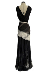 Ethereal Spring 2011 Nina Ricci by Peter Copping Black Silk Chiffon & Ivory Lace Plunge Dress