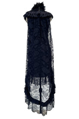 Extraordinary Fall 2008 Chanel by Karl Lagerfeld Blue Lace & Chiffon Dress & Cape Set