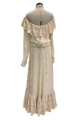 Amazing Fall 1973 Yves Saint Laurent Haute Couture Runway Off Shoulder Ivory Dress w Hand Applied Dots