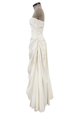 Prettiest 1950s Fred Perlberg Strapless Ivory Dress w Gathered Back Skirting & Net Cotton Muslin Underskirts