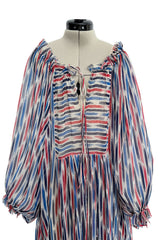 Spring 1977 Christian Dior by Marc Bohan Runway Striped Silk Chiffon Elastic Shoulder Caftan Dress