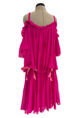 Prettiest circa Spring 1978 Christian Dior by Marc Bohan Pink Silk Chiffon Dress w Ribbon Detailing