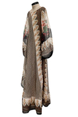 Exceptional 1970s Louis Feraud Bias Cut Silk Light as a Feather Silk Chiffon Caftan Scarf Dress