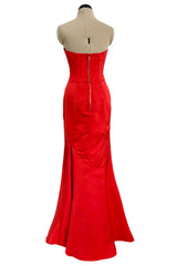 Pre-Fall 2013 Alexander McQueen by Sarah Burton Coral Red Silk Strapless Dress w Tulle Detailing