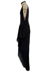 Important Spring 1979 Halston Couture Runway Black Silk Chiffon One Shoulder Wrap Dress