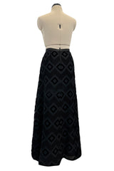 Prettiest 1960s Pierre Balmain Full Length Fused Velvet in Black Silk Geometric Pattern Skirt