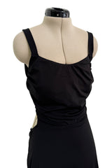 Amazing 1990s Gianni Versace Black Stretch Jersey Dress w Completely Open Lace up Back & Side Slit