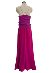 Spring 1985 Yves Saint Laurent Haute Couture Pink Silk Dress w Purple Bodice & Long Front Panel Detail