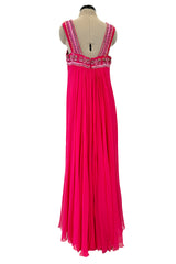 1960s Helen Rose Pink Silk Chiffon Dress w Elabroately Beaded & Sequins Bodice