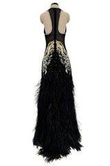 Extraordinary 2015 Roberto Cavalli Runway Feather & Net Dress w Bead & Sequin Detailing