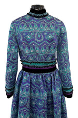 Gorgeous 1960s Unlabeled Metallic Blue Turquoise & Purple Beaded Dress