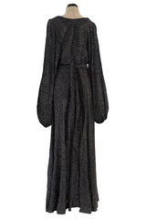 Fabulous 1970s Ossie Clark Metallic Silver & Black Lurex Knit Lame Plunge Dress