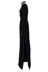 Cruise 2016 Yves Saint Laurent by Hedi Slimane Couture Black Dress w Mesh & Crystal Front