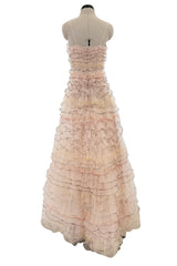 Pre-Fall 2017 Valentino by Pierpaolo Piccioli Nude Pink Ruffled Dress w Rainbow Emroidered Edges