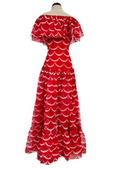Exceptional & Important Spring 1980 Yves Saint Laurent Runway Red & White Print Silk Organza Dress