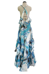 Resort 2011 Emilio Pucci by Peter Dundas Deliberately Faded & Lightly Tie Dyed Feather Light Silk Cotton Blue Print Dress