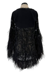 1990s Valentino Feather, Net & Sequin Micro Mini Cashmere Knit Dress
