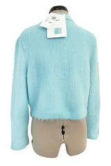 Fall 2019 Chanel by Karl Lagerfeld Pastel Baby Blue Knit Jacket w Handmade Snowflake Buttons