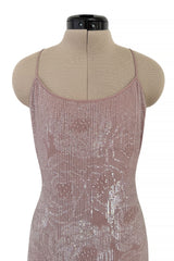 Exceptional Spring 1999 Giorgio Armani Runway Palest Ballet Nude Pink Floral Sequin Dress