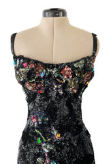 Exquisite 1950s Unlabeled Hand Made Couture Heavily Sequinned & Beaded Strapless Burlesque or Showgirl Dress