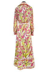 Wonderful 1960s Emilio Pucci Two Piece Cotton & Cotton Voile Pink & Yellow Skirt & Top Set