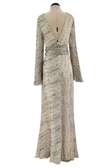 Exceptional 1970s George Stavropoulos Couture Bias Cut Grey Ribbon Silk Chiffon Dress w Sash