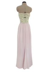 Phenomenal Spring 1991 Original Valentino Runway Pale Pink & Pastel Green Strapless Cut Out Dress