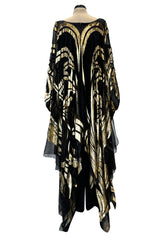 Extraordinary Fall 1992 Paco Rabanne Haute Couture Runway Sample Look 31 Metallic Gold & Black Silk Caftan Dress