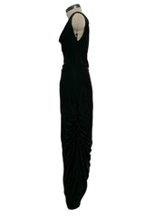 Minimlist Fall 2001 Gucci by Tom Ford Black Stretch Jersey Dress w Draped Neckline & Gathered Sides
