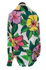 Stunning Spring 1992 Todd Oldham Runway Silk Organza Floral Top w Hand Painted Floral Design