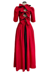 Dreamy Spring 1984 Lanvin by Jules-Francois Crahay Runway Red Linen & Black Dress w Open Bow Back