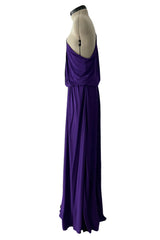 Late 1990s -Early 2000s Lanvin Draped Purple Jersey One Shoulder Dress