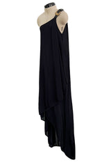 c. 2009 Alexander McQueen One Shoulder Black Knit Wrapped Dress w Buckle Detail