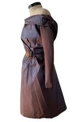Incredible Fall 1990 Christian Lacroix Haute Couture Silk Runway Backless Dress w Two Elaborate Original Brooches