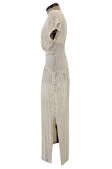 Prettiest 1970s Lillie Rubin Ivory Fully Sequinned & Applied Tube Beads on Silk Chiffon Dress