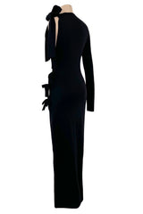 Early 2000s John Anthony Couture One Off Single Sleeve Jersey Dress w Full Open Side & Bow Detail
